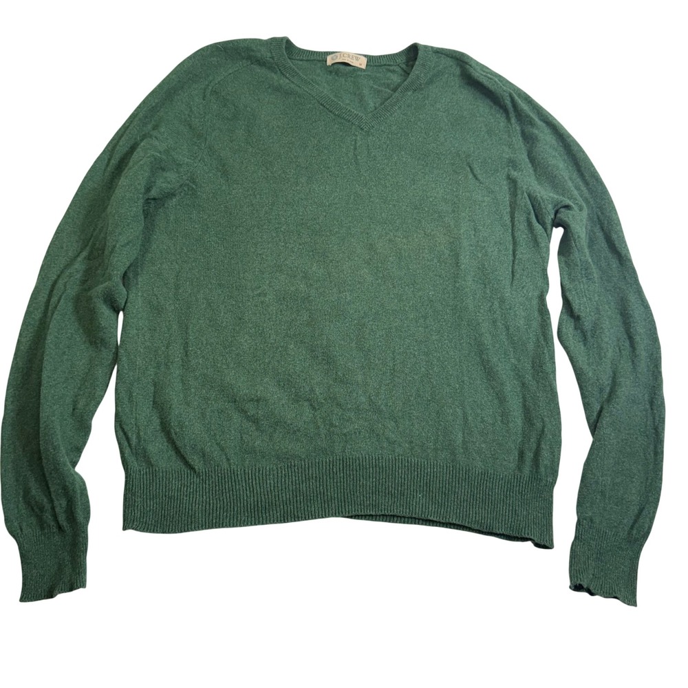 J.Crew Sweater Mens Medium Green Excellent Cotton Cashmere V-Neck 86055